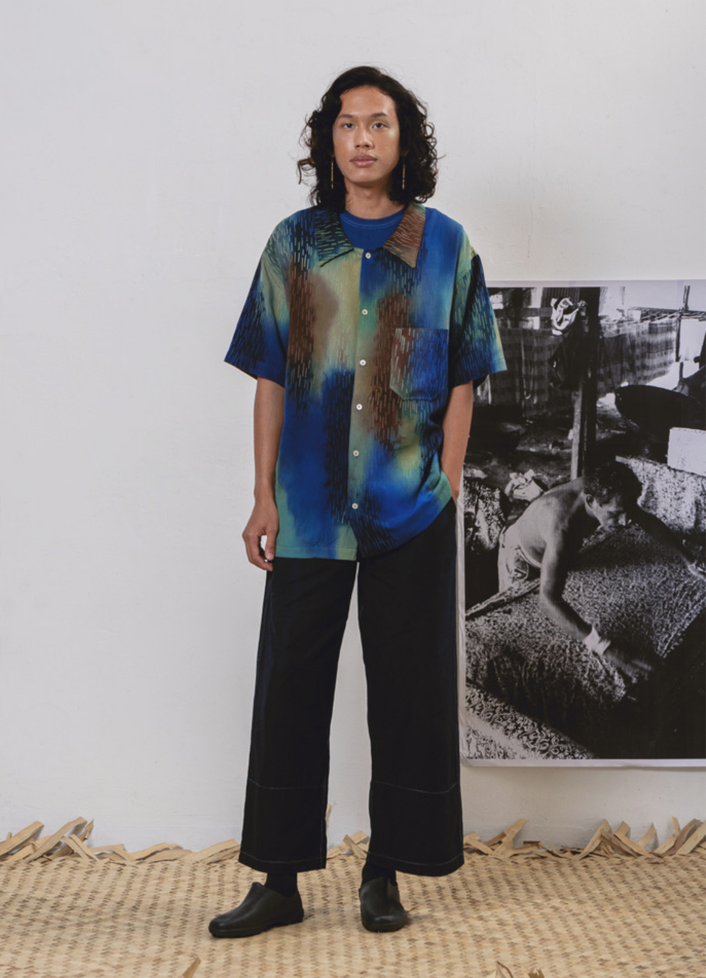 Overdyed Ombre Batik Shirt with Line Motif