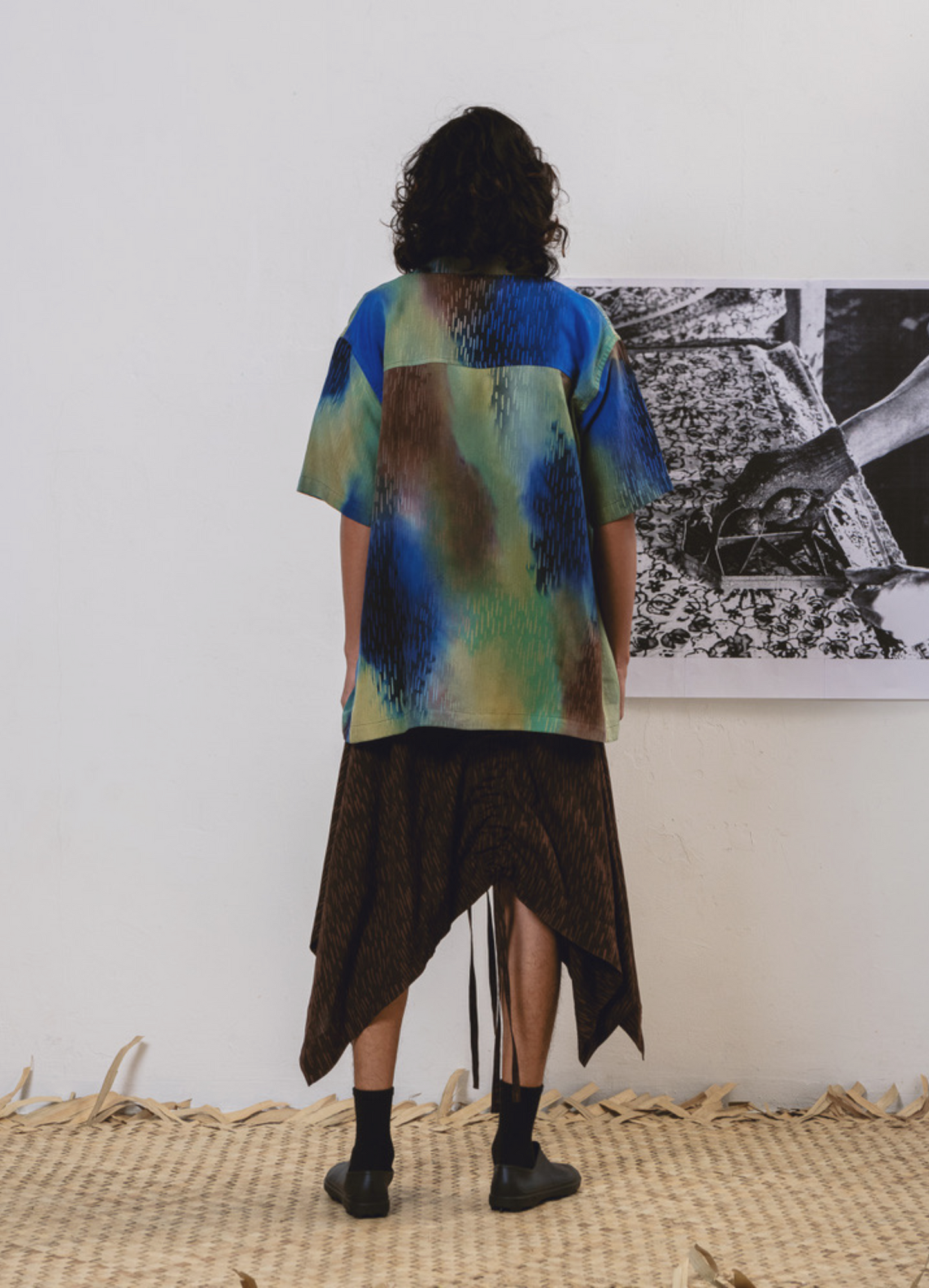 Overdyed Ombre Batik Shirt with Line Motif